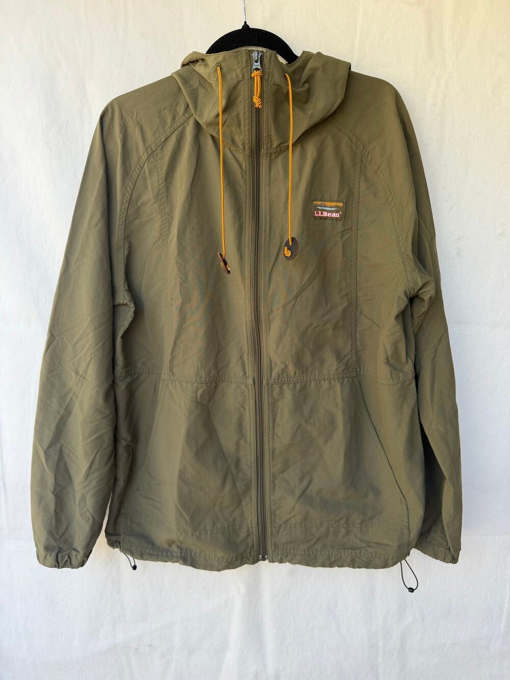 L.L. Bean Men's Olive Green Katahdin Hooded Windbreaker Jacket Medium M